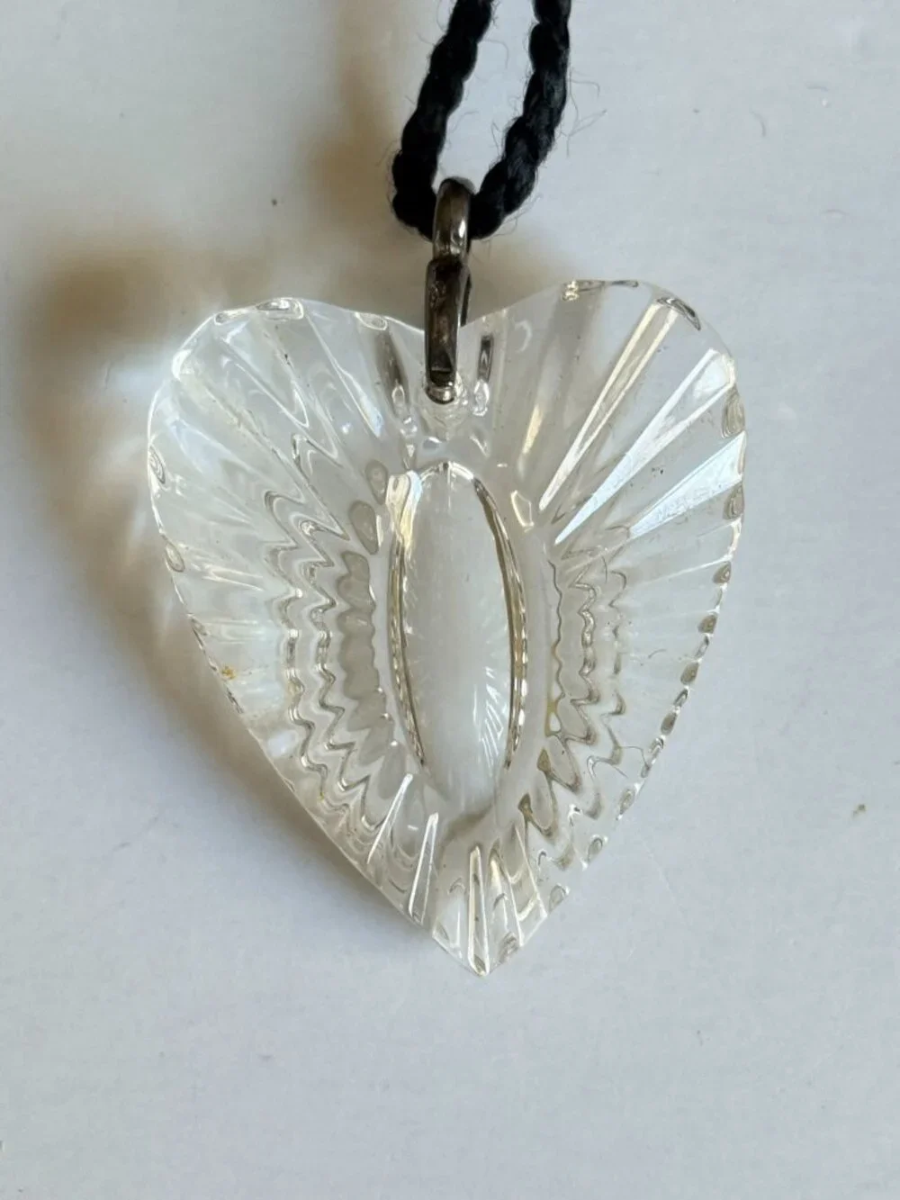 Vintage Waterford Crystal Heart Pendant Necklace with Black Cord RopeREAD